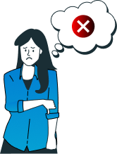Illustration of a worried woman with crossed arms and a thought bubble showing a red X symbol