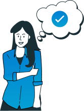 Illustration of a smiling woman with crossed arms and a thought bubble showing a blue checkmark symbol